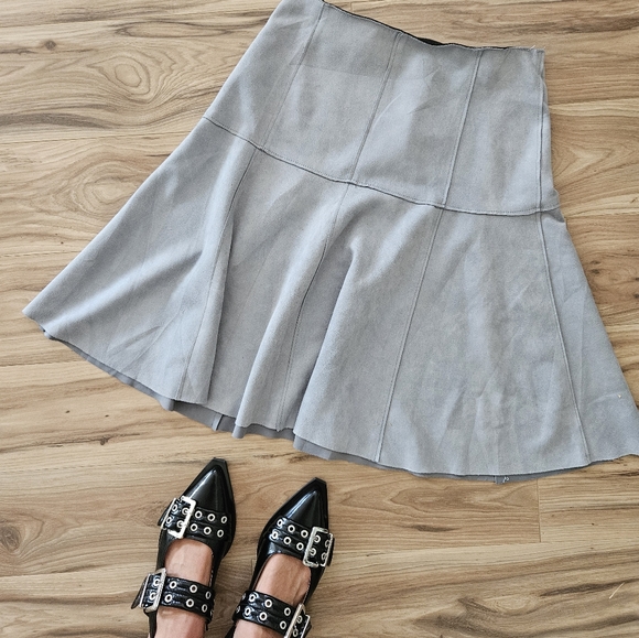 Zara A Line Midi suede grey skirt large - Picture 6 of 6